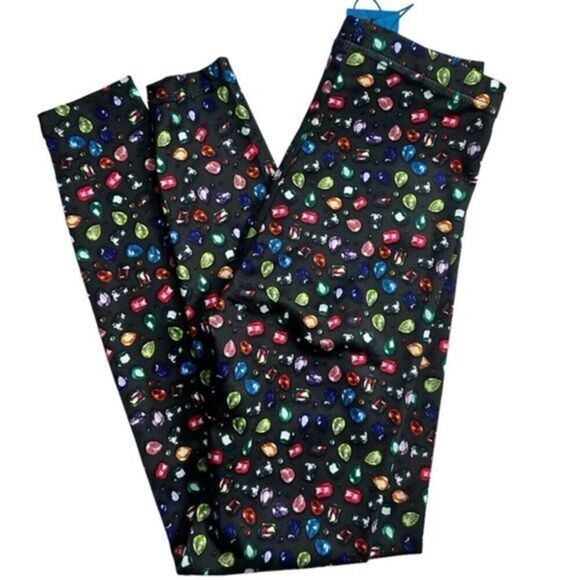 NWT Terez Child Girls Black Multi Color Jewel Print Leggings - Size 10/12 - Picture 1 of 5